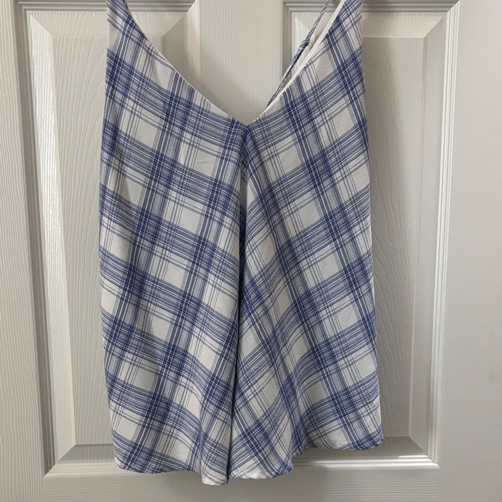 Banana Republic Blue and White Plaid Cross-back Camisole Tank Top XL